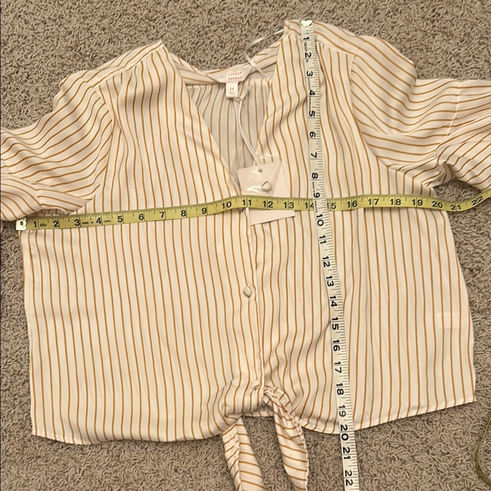 LAUREN CONRAD⭐️NWT Striped Golden Yellow & Cream Top w/Bell Sleeves🌻 - Picture 12 of 12